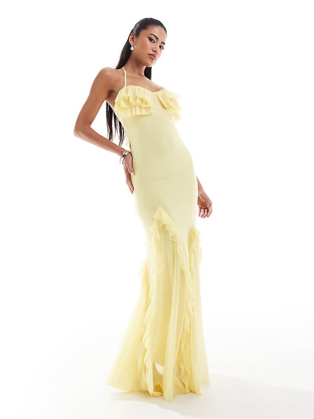 ASOS Sunny Yellow Ruffle Halter Maxi Dress